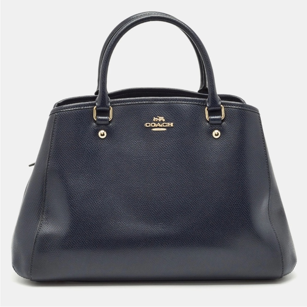 Coach Navy Pebbled Leather Top Handle Satchel Gold Hardware Margot Bag Blue - Picture 10 of 14